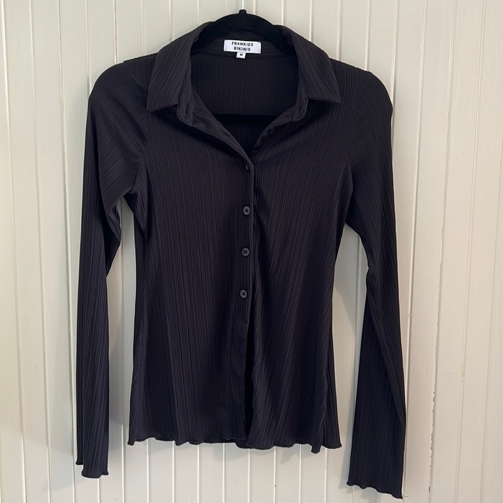 Frankie’s Bikinis Nova Plissé Long Sleeve Button Up